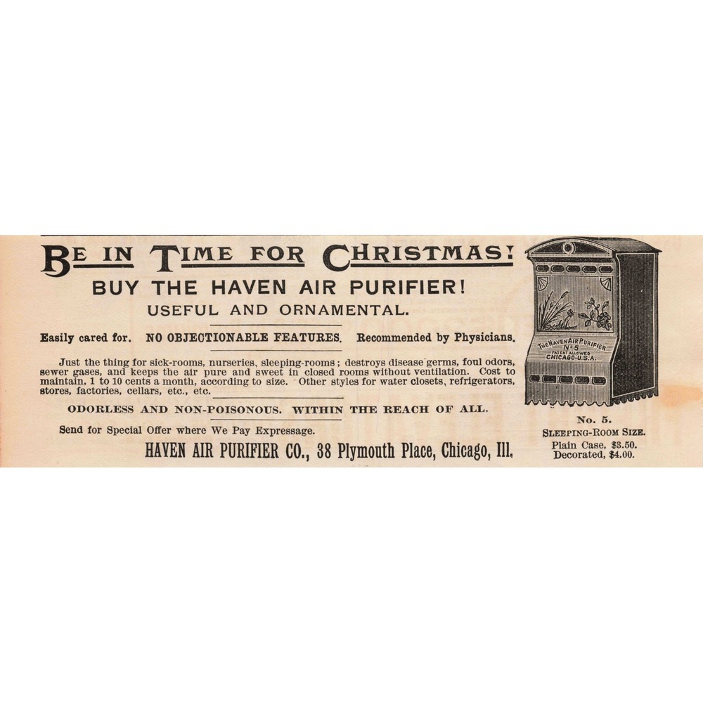 Antique Haven Air Purifier Print Ad No 5 Sleeping Room Size Plain Case Chicago - Picture 1 of 1